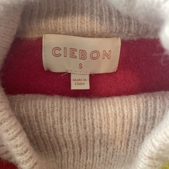 90s Revival Ciebon Colorblock Mock Neck Sweater Pink Abstract Cozy Knit Size S - Picture 7 of 12